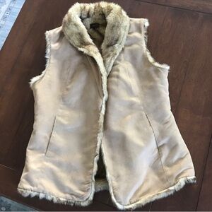 Crosby Tan Faux Fur Lined Vest Open Front Cozy Layering